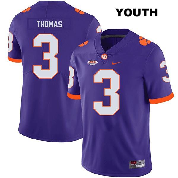 Youth Clemson Tigers #3 Xavier Thomas Stitched Purple Legend Authentic Nike NCAA College Football Jersey VZU5246RC